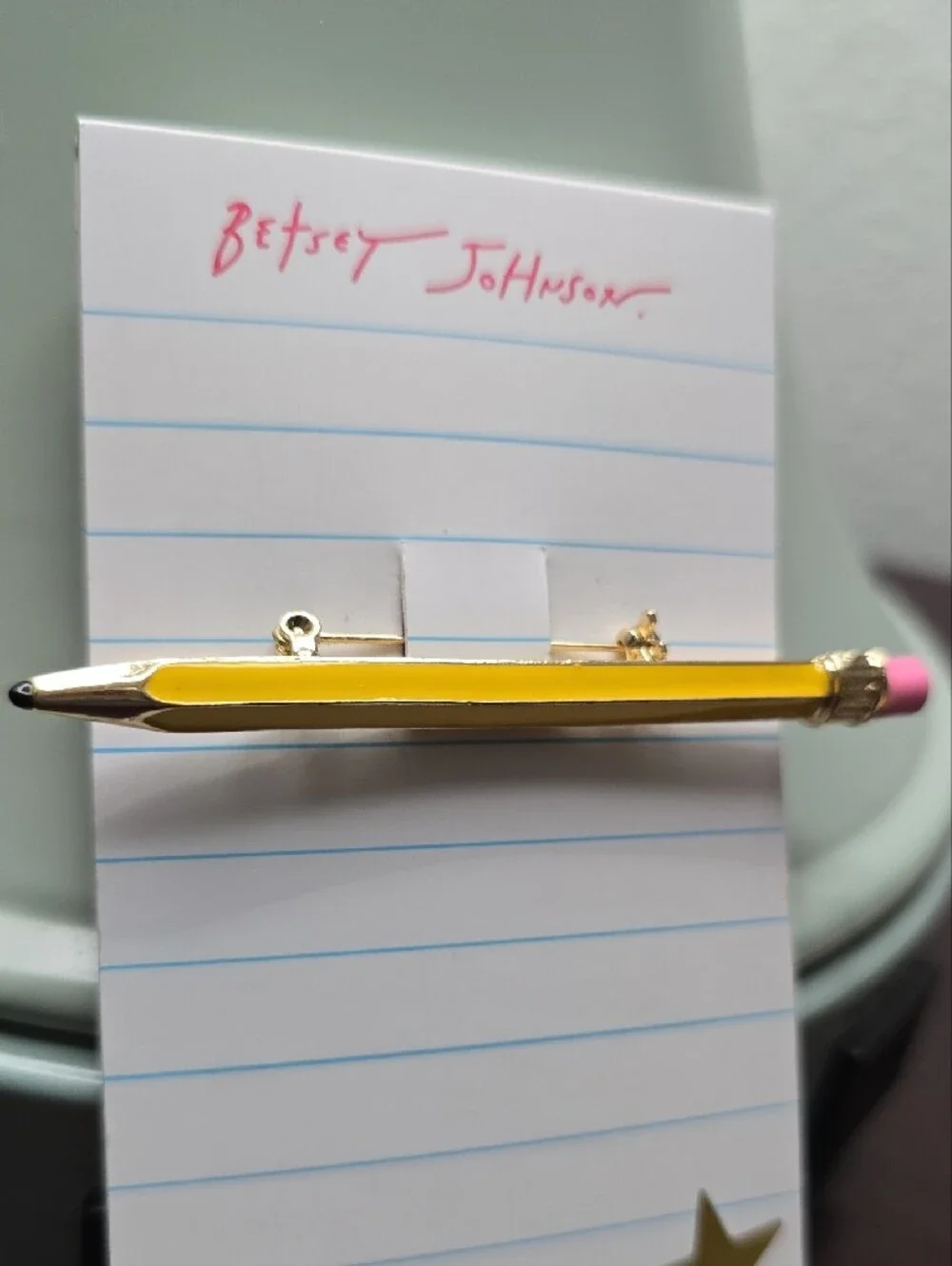 Betsey Johnson Yellow Pencil Pen with Pink Eraser and Gold Accent